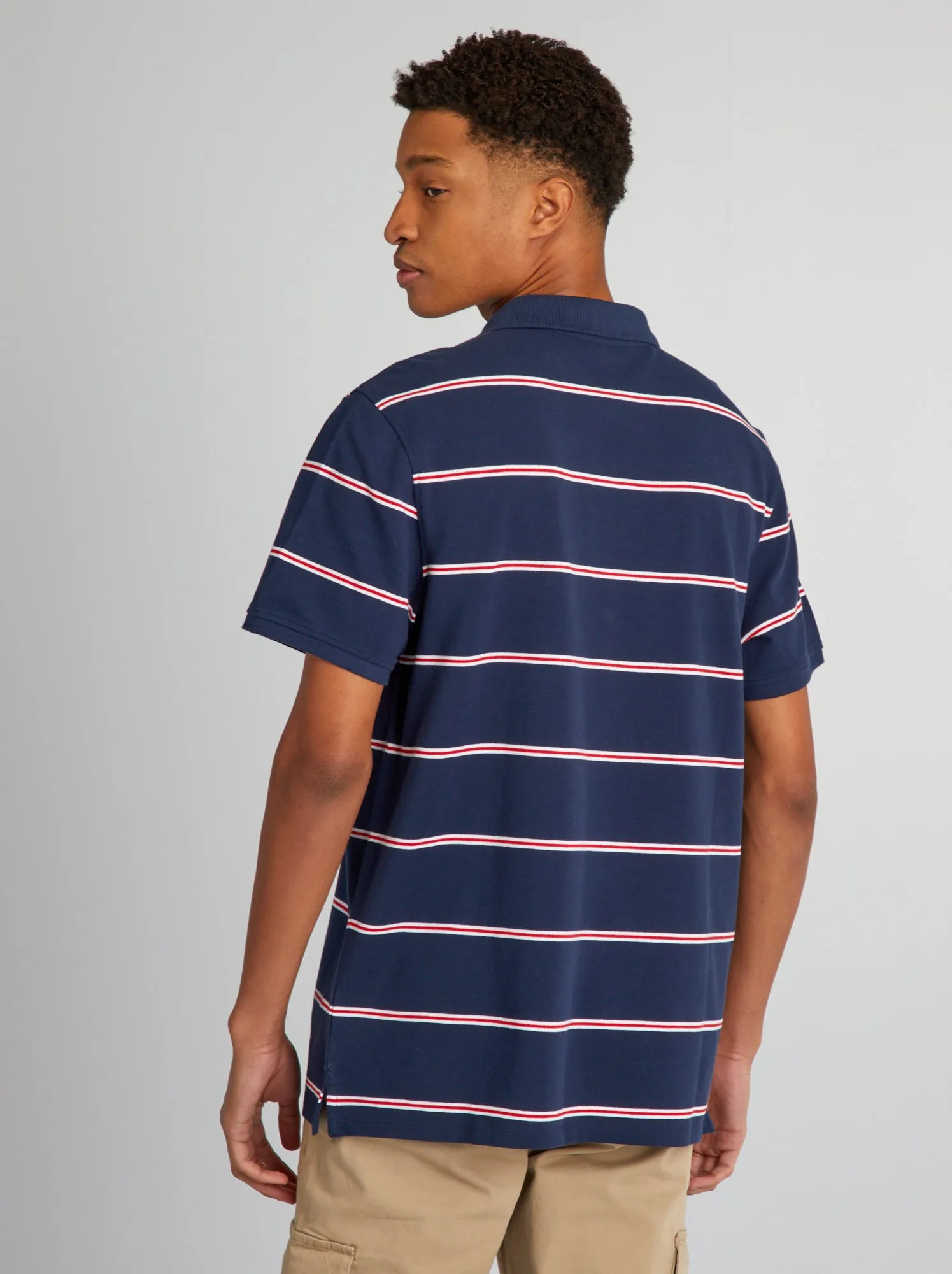 Polo in piqué di cotone a righe per persone più alte di 190 cm - NERO