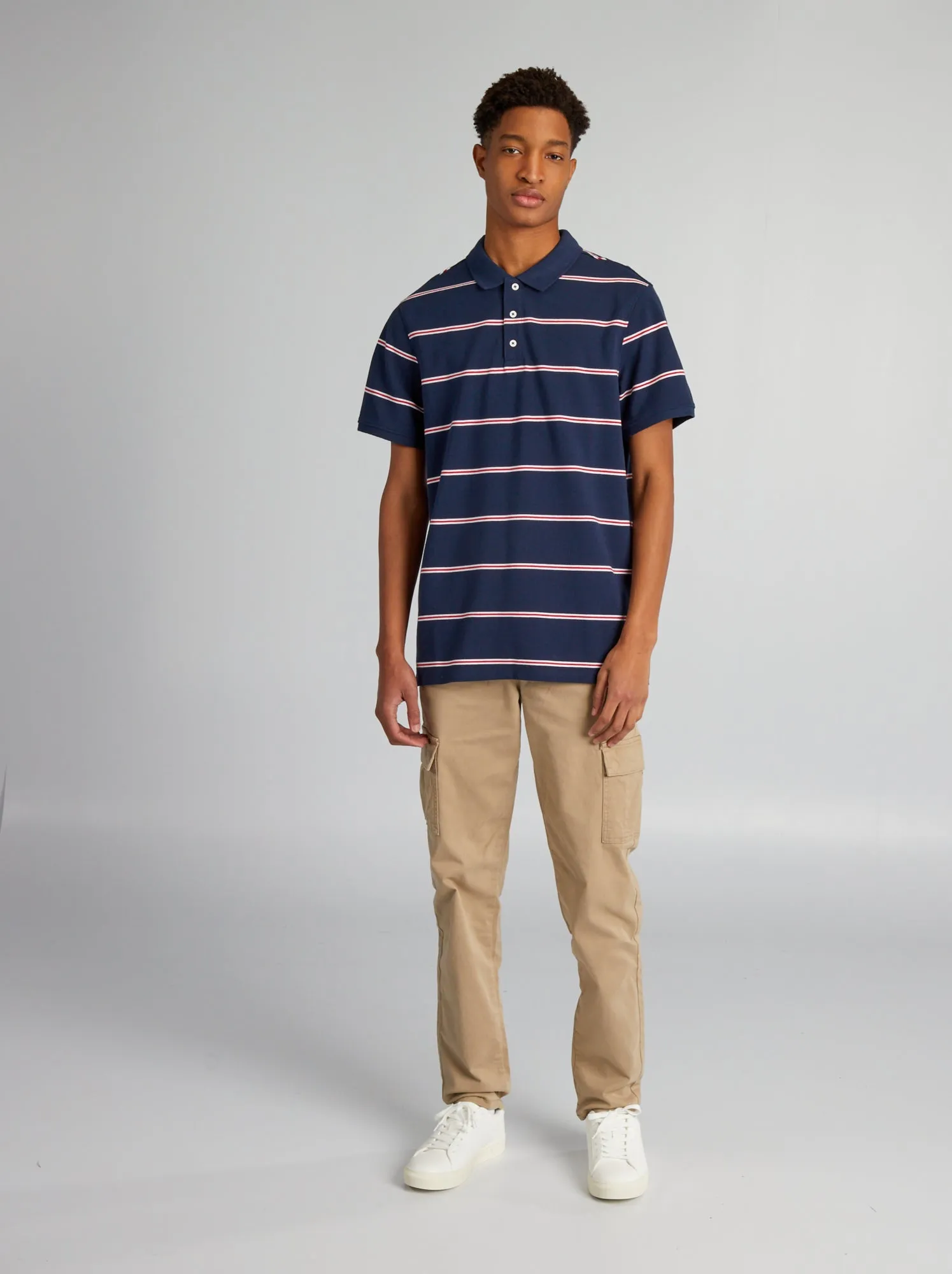 Polo in piqué di cotone a righe per persone più alte di 190 cm - NERO