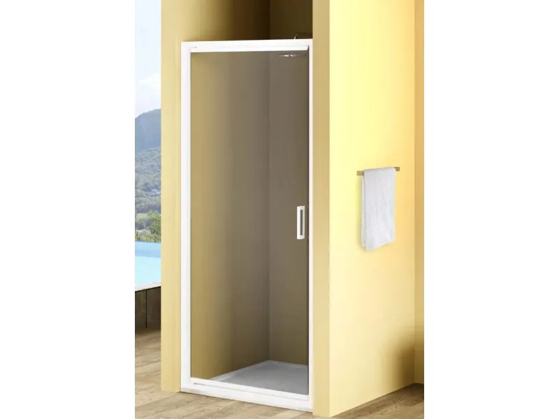 Porta battente doccia 1 anta Bild L77/83xH190 cm bianco decoro 1