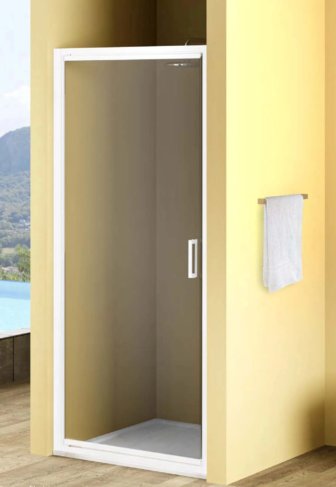 Porta battente doccia 1 anta Bild L77/83xH190 cm bianco decoro 1
