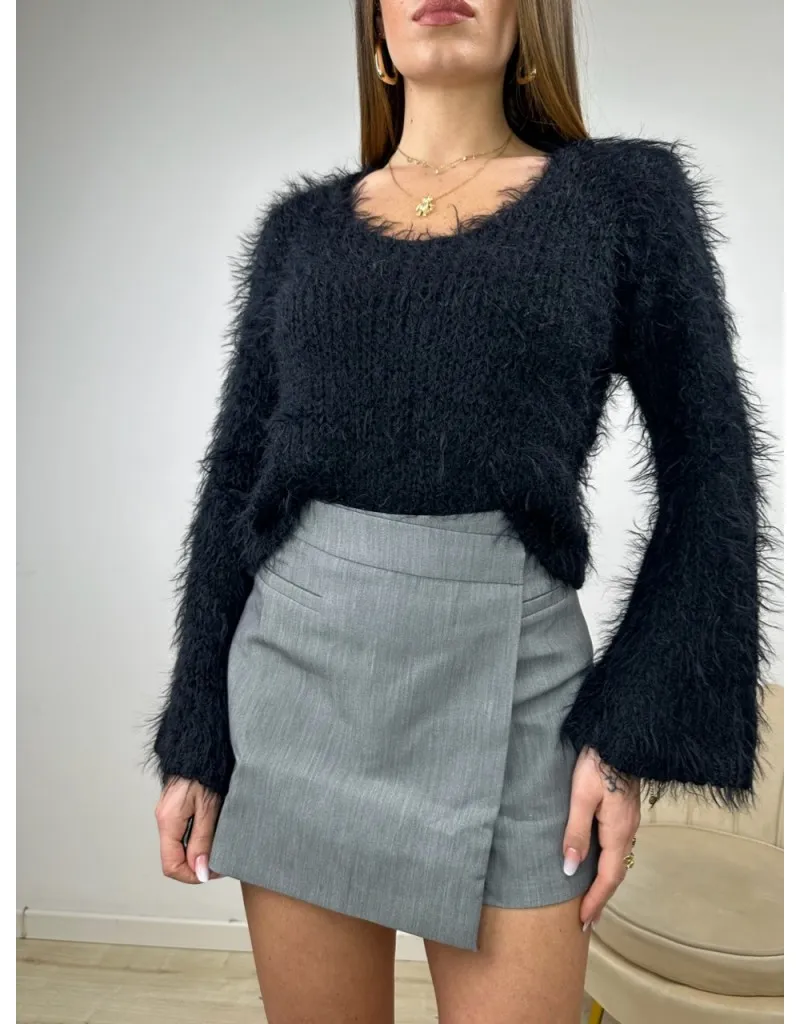 PULL CROP PELUCHE NERO