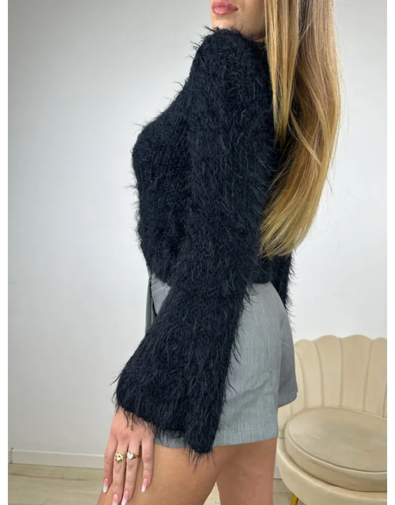 PULL CROP PELUCHE NERO