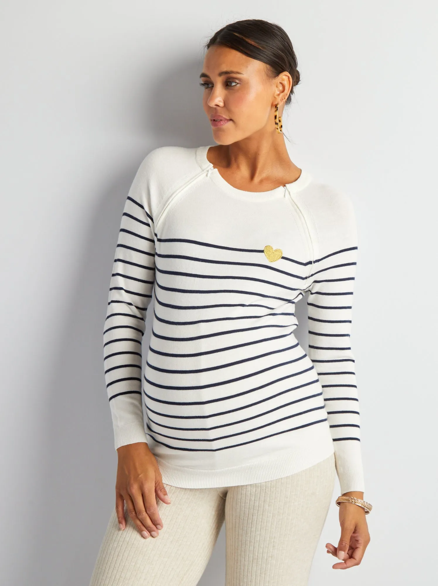 Pullover da allattamento alla marinara - BIANCO