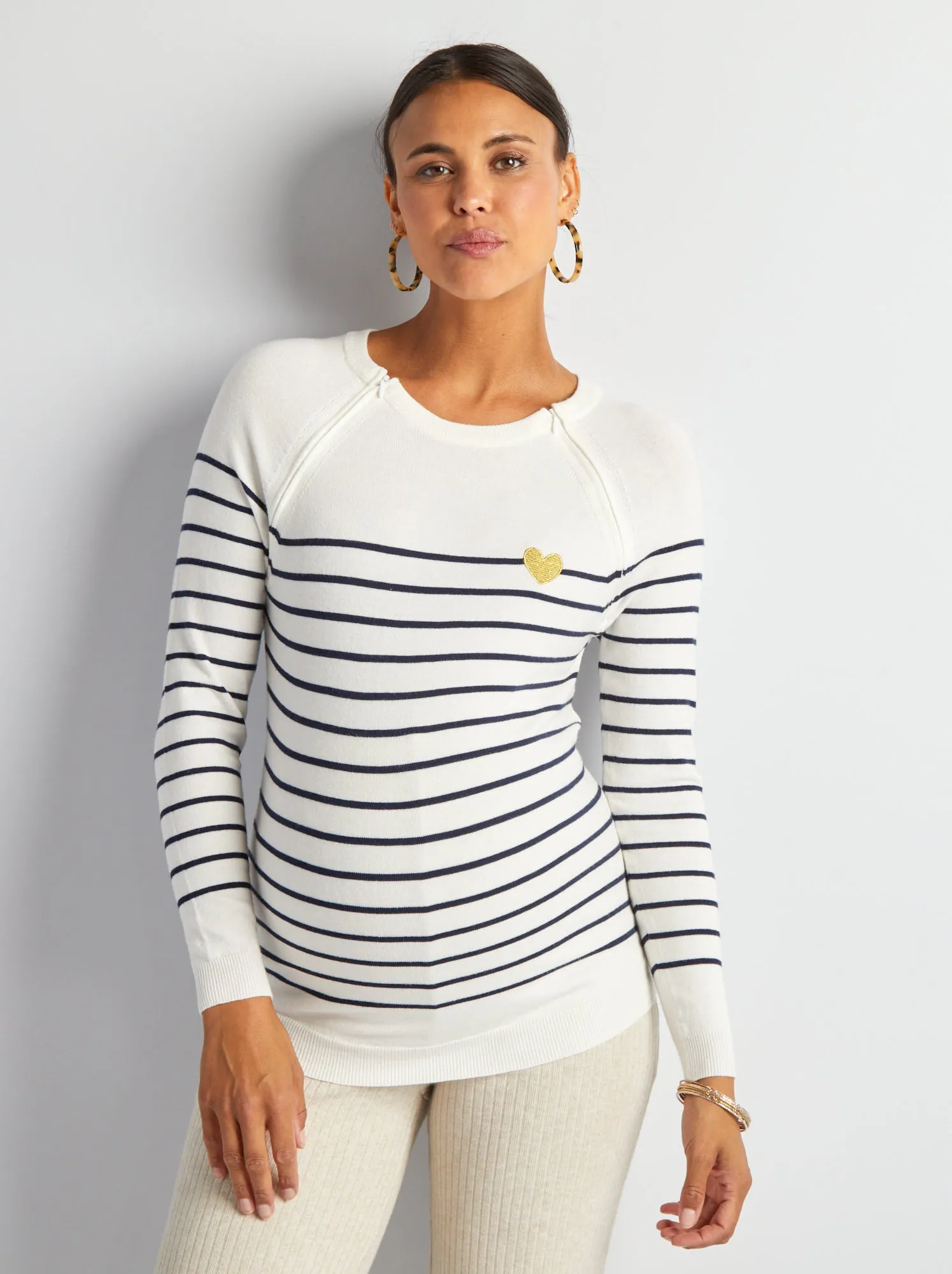 Pullover da allattamento alla marinara - BIANCO
