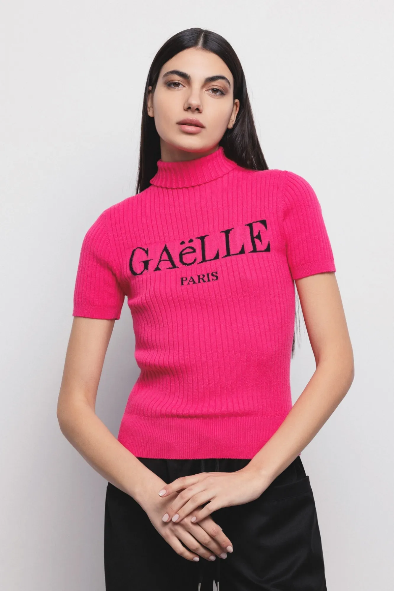 Pullover Dolcevita Mezza Manica A Coste Fucsia - Gaëlle Paris