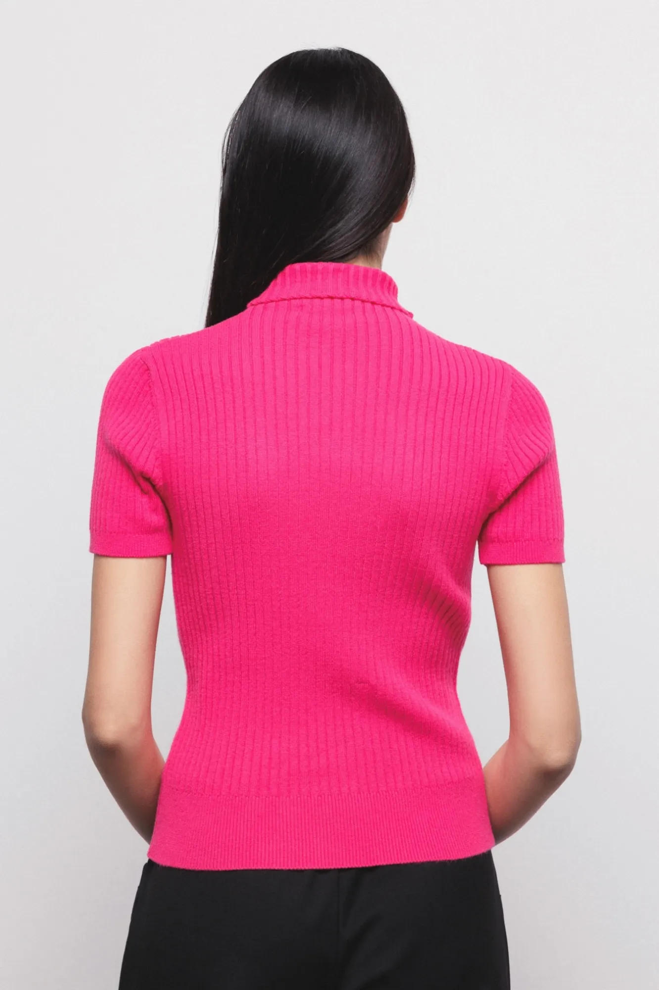Pullover Dolcevita Mezza Manica A Coste Fucsia - Gaëlle Paris