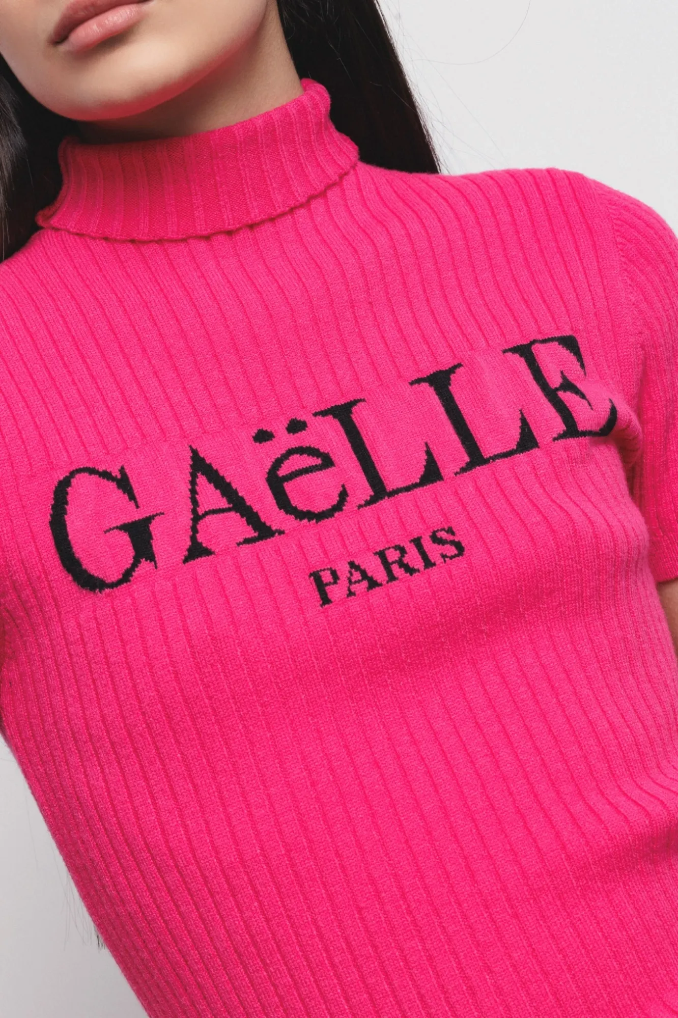 Pullover Dolcevita Mezza Manica A Coste Fucsia - Gaëlle Paris