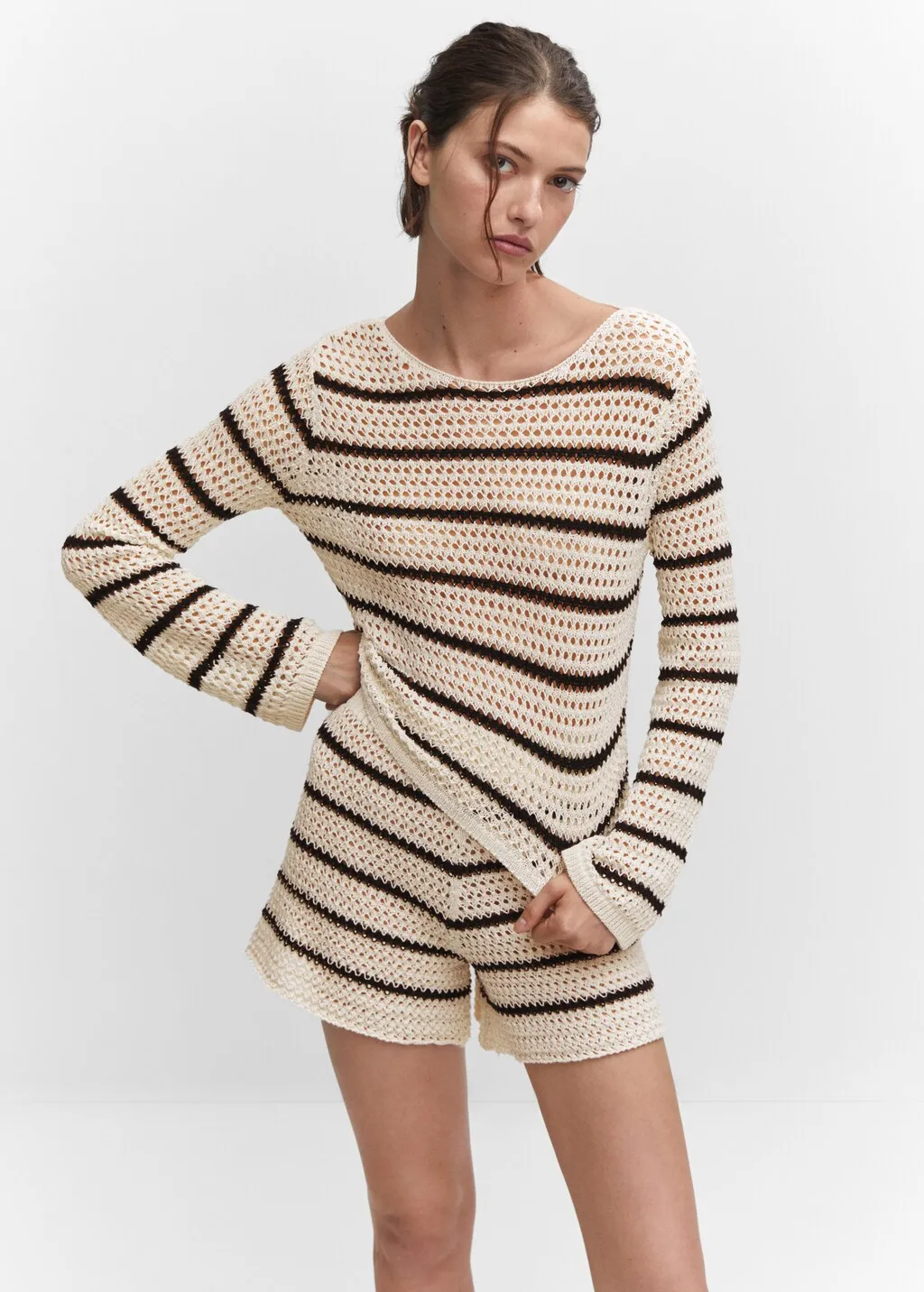 Pullover maglia traforata righe
