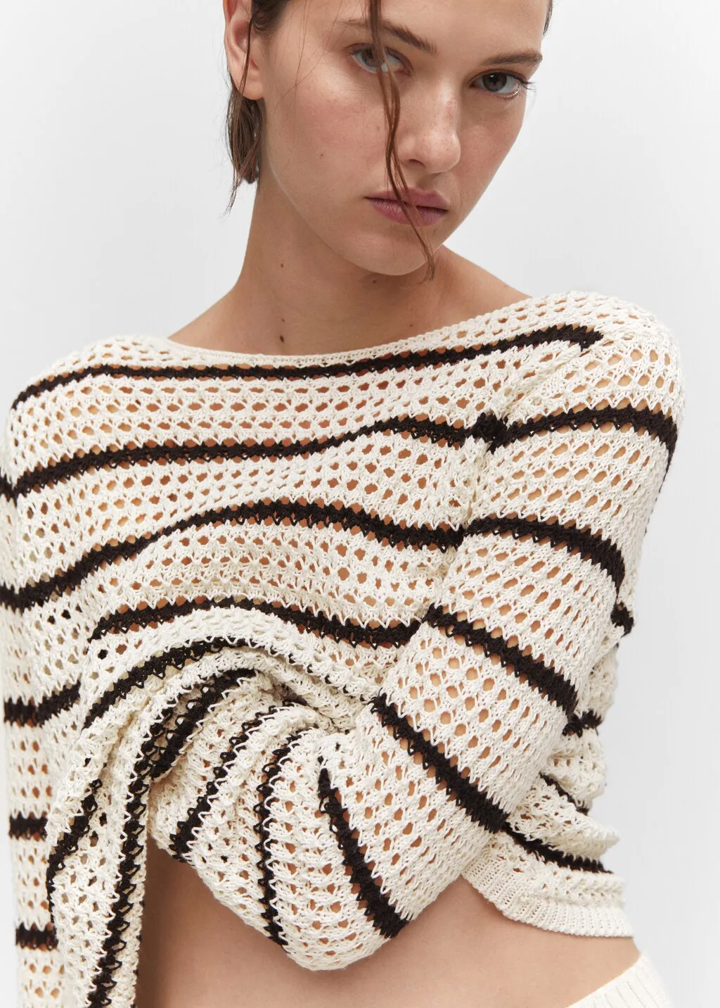 Pullover maglia traforata righe