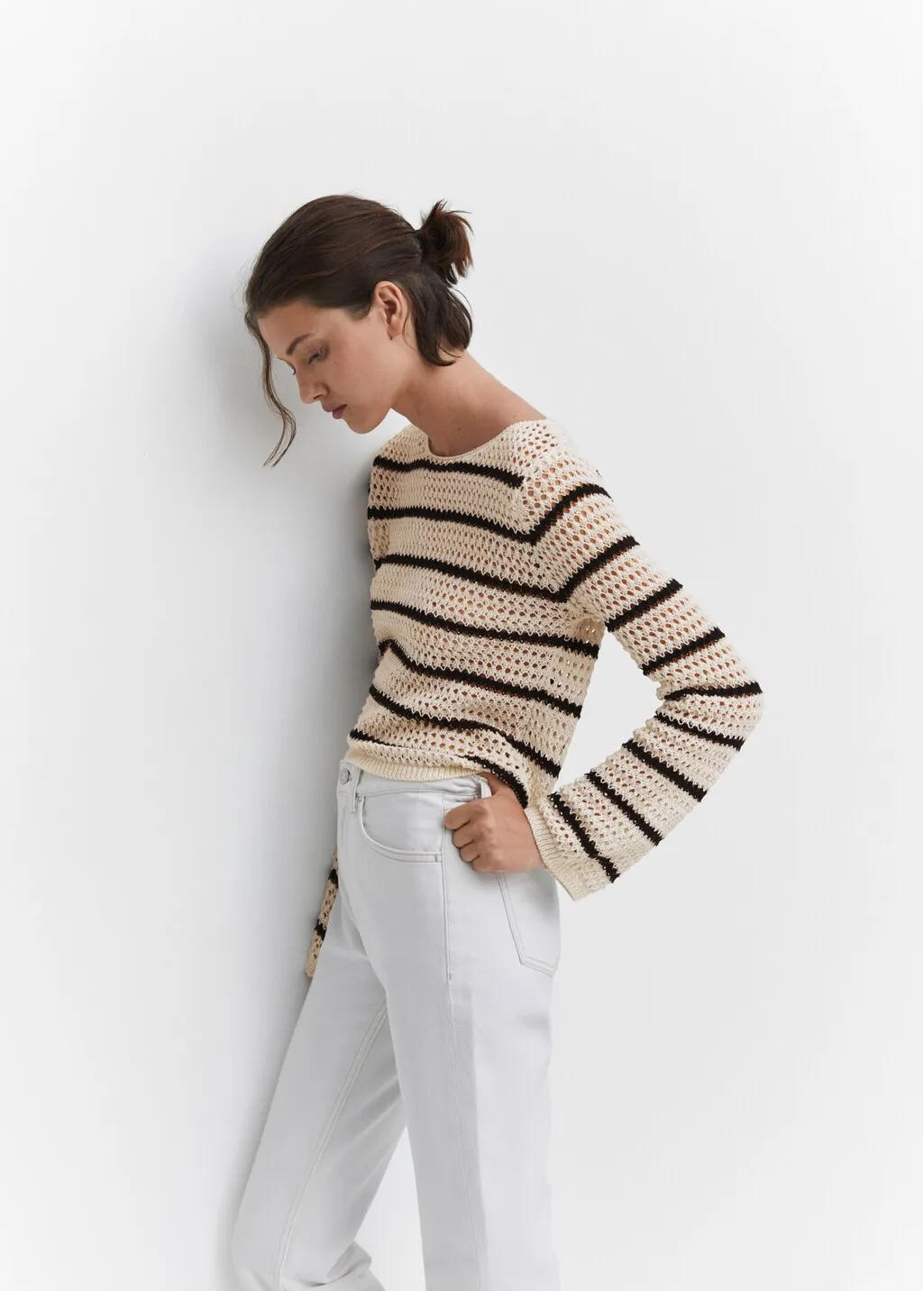 Pullover maglia traforata righe