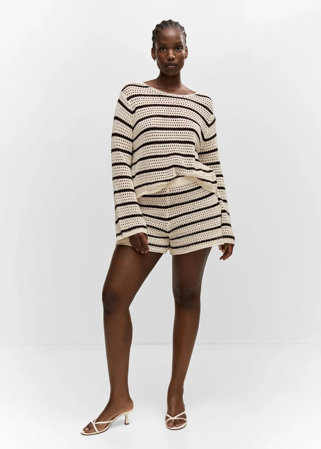 Pullover maglia traforata righe