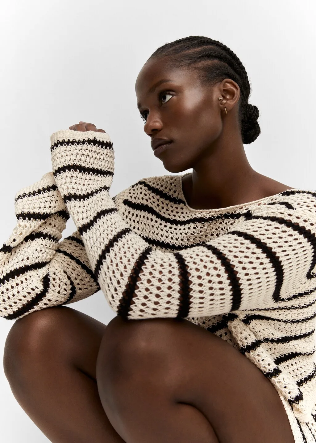 Pullover maglia traforata righe