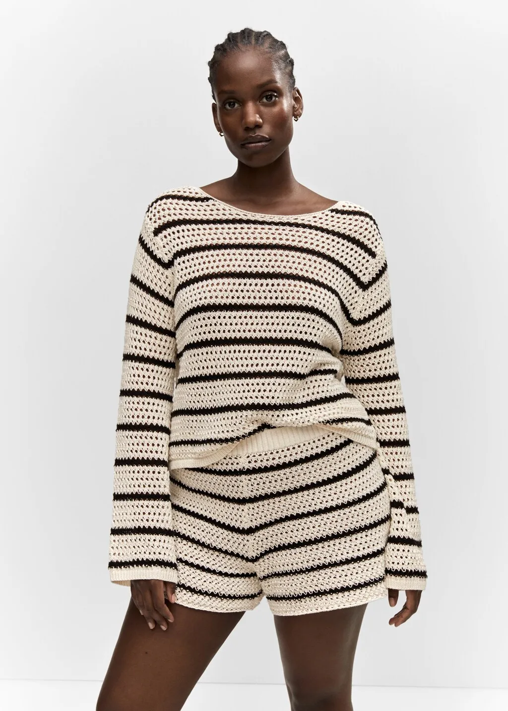 Pullover maglia traforata righe