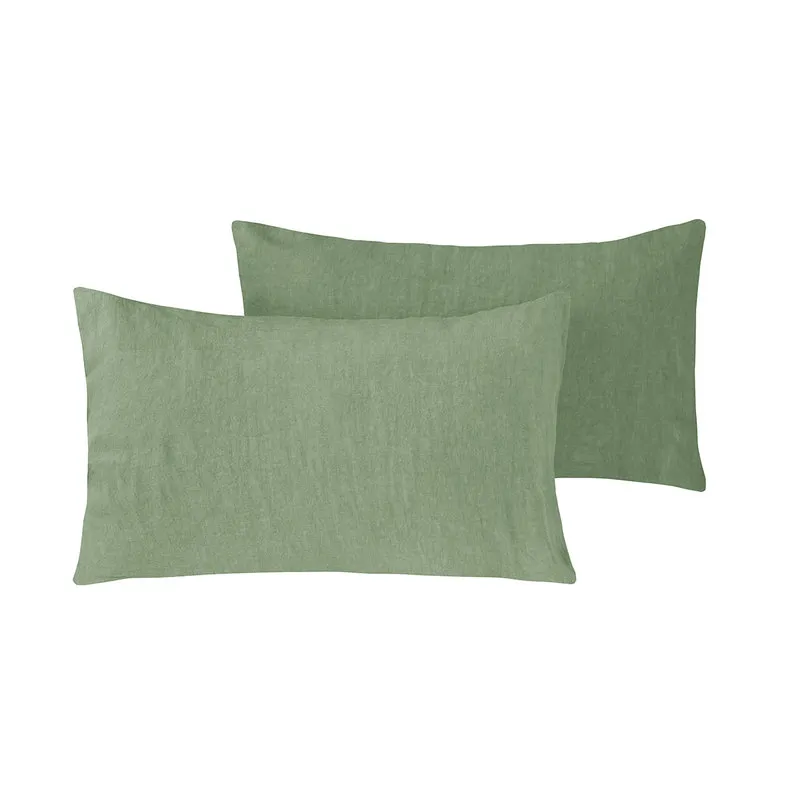 Puro lino biancheria Coppia Federe  Puro Lino Stonewash Oliva