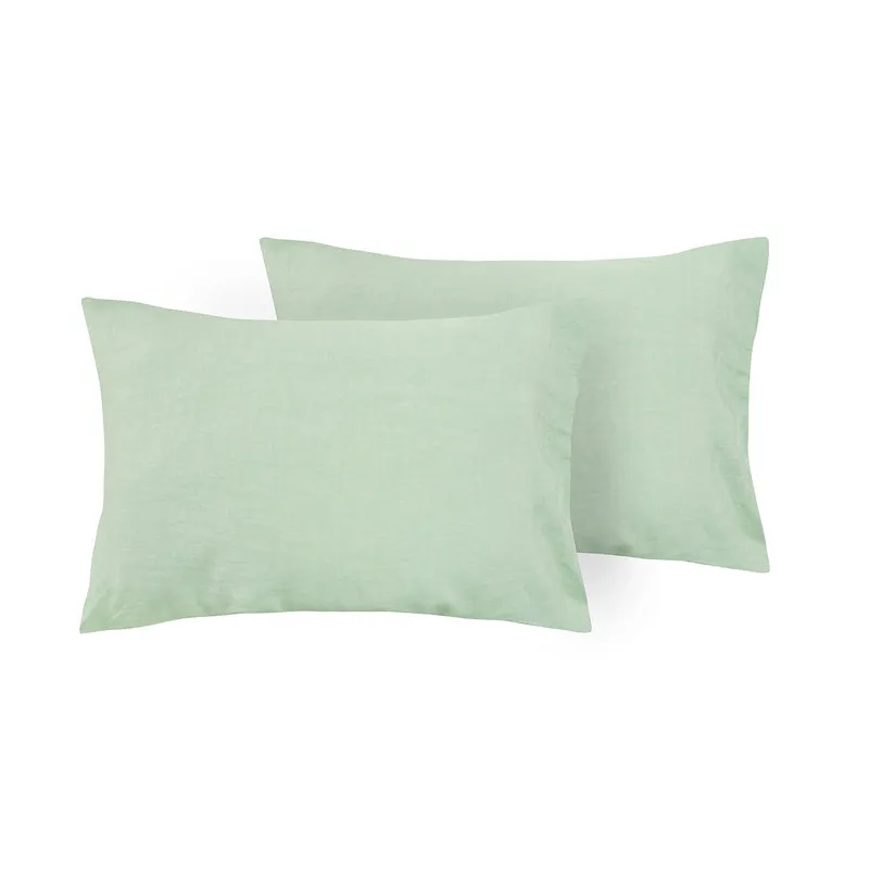 Puro lino biancheria Coppia Federe  Puro Lino Stonewash Verde Delicato