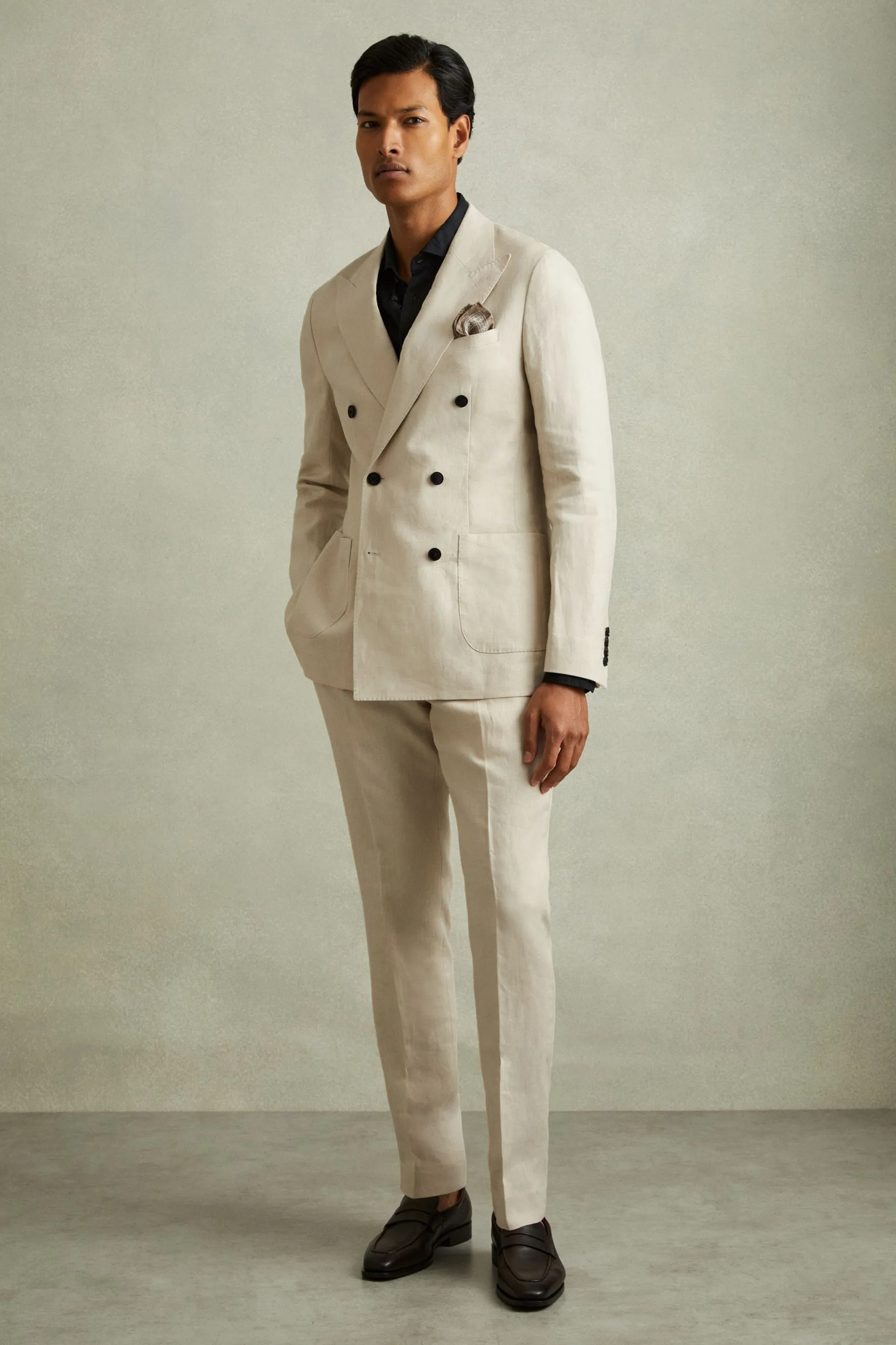 Reiss Halgas Linen Double Breasted Modern Fit Blazer    