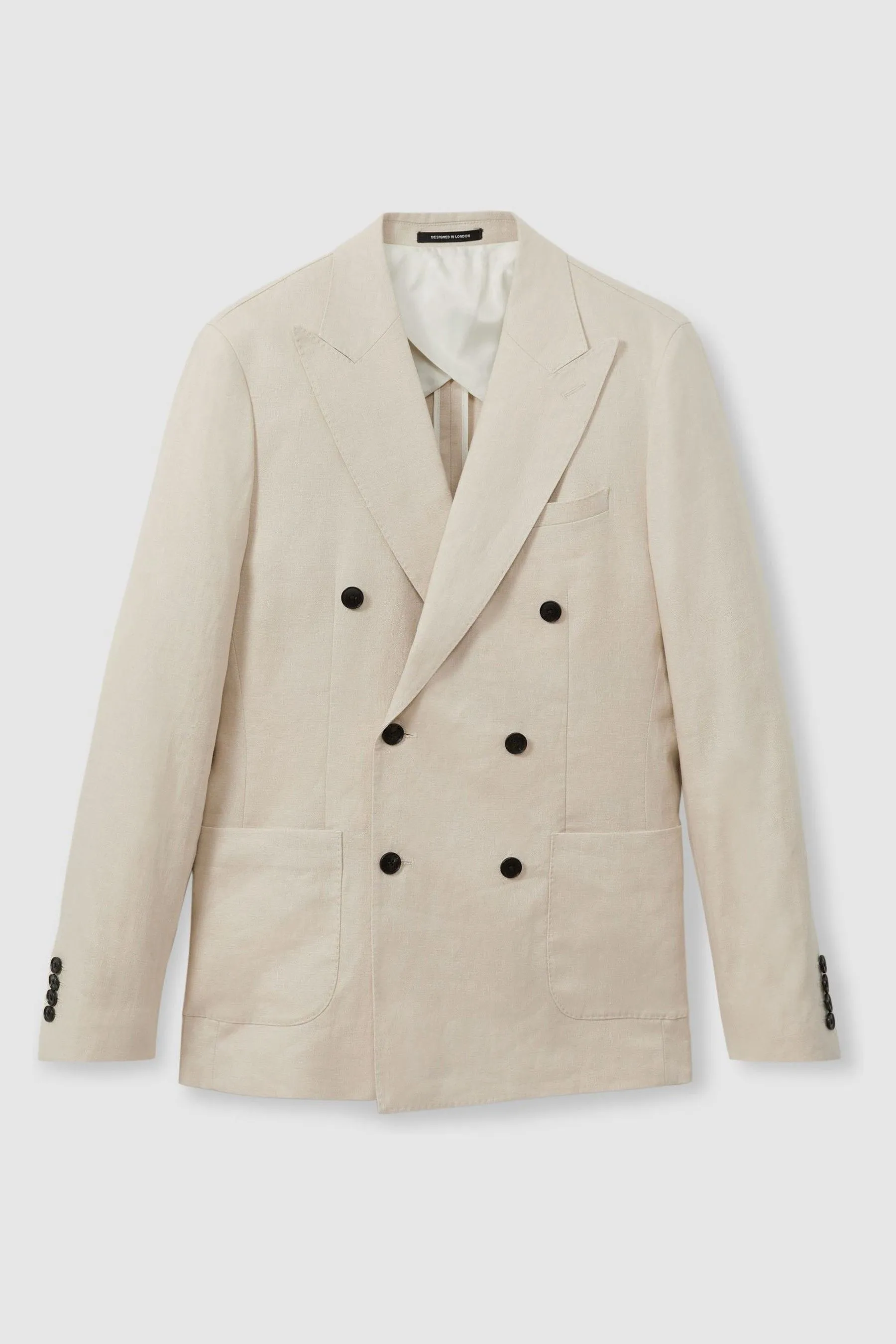 Reiss Halgas Linen Double Breasted Modern Fit Blazer    