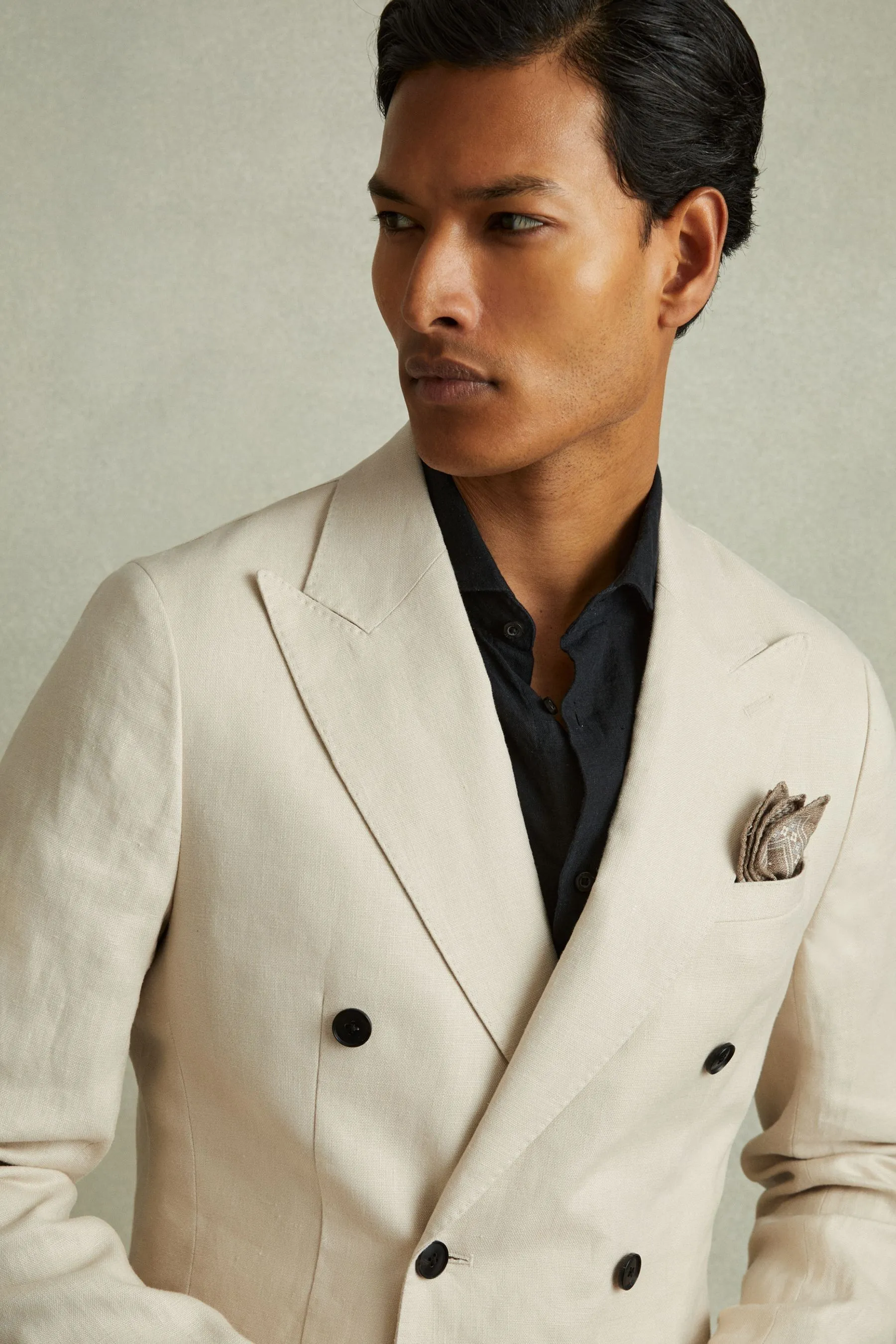 Reiss Halgas Linen Double Breasted Modern Fit Blazer    