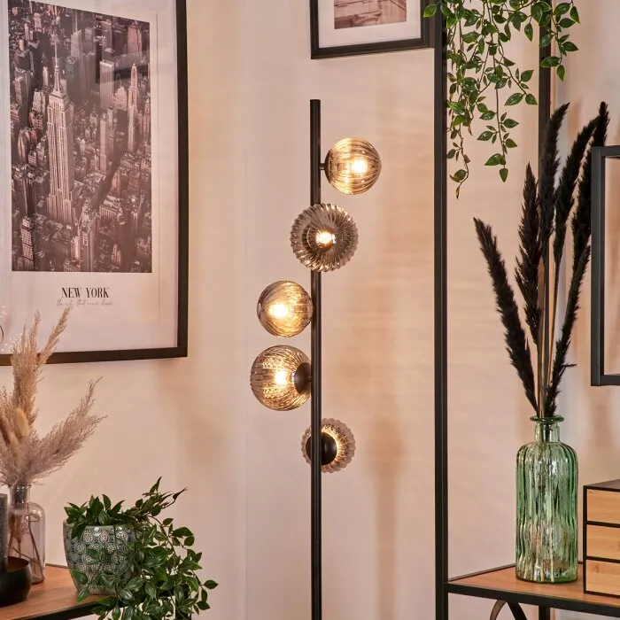 Remaisnil Lampada da terra - Vetro 10 cm, 12 cm Grigio fumo, 5-Luci