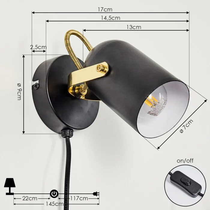 Rialey Applique Ottone, Nero, 1-Luce