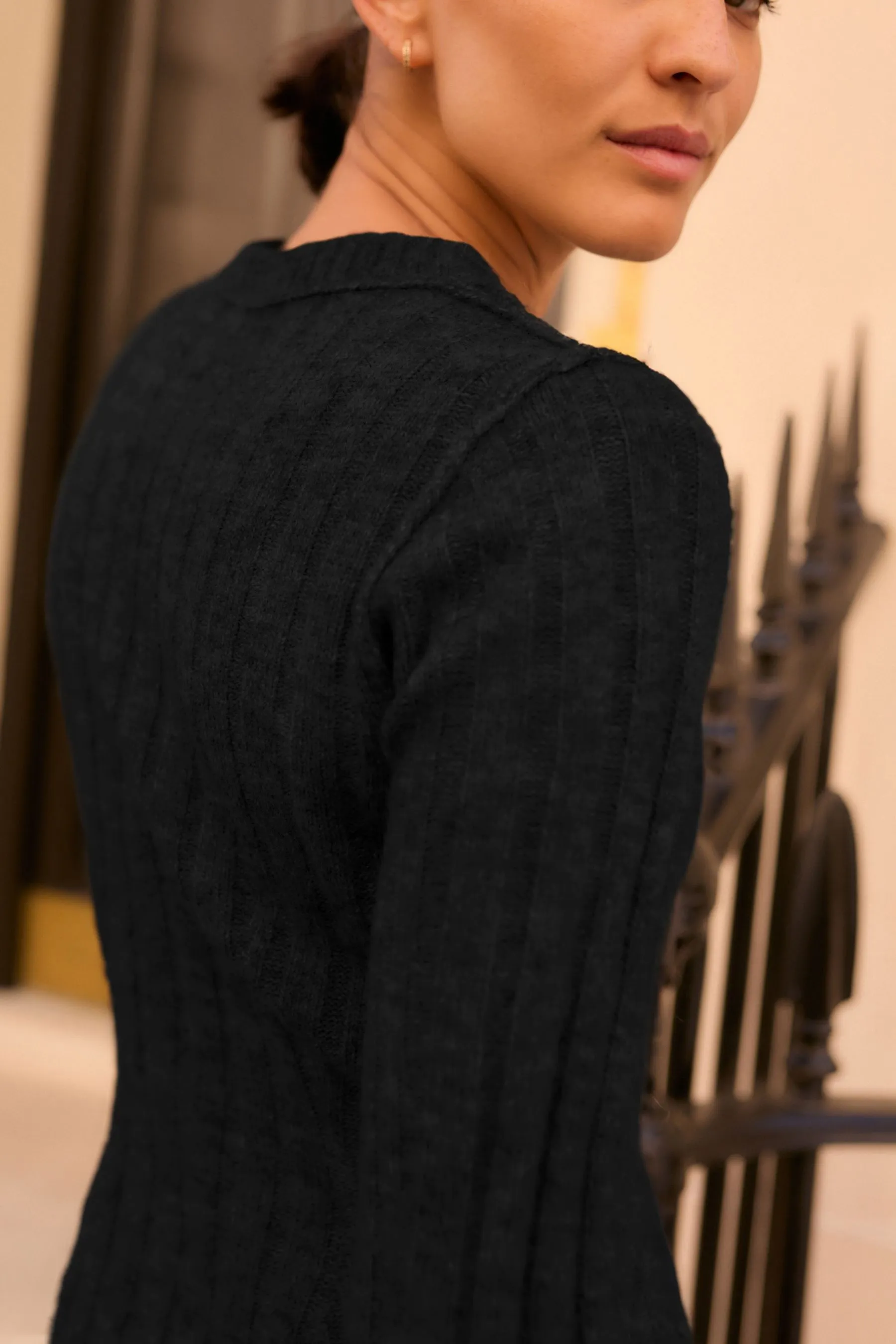 Ribbed Fit And Flare Mini Knitted Jumper Dress With Wool    