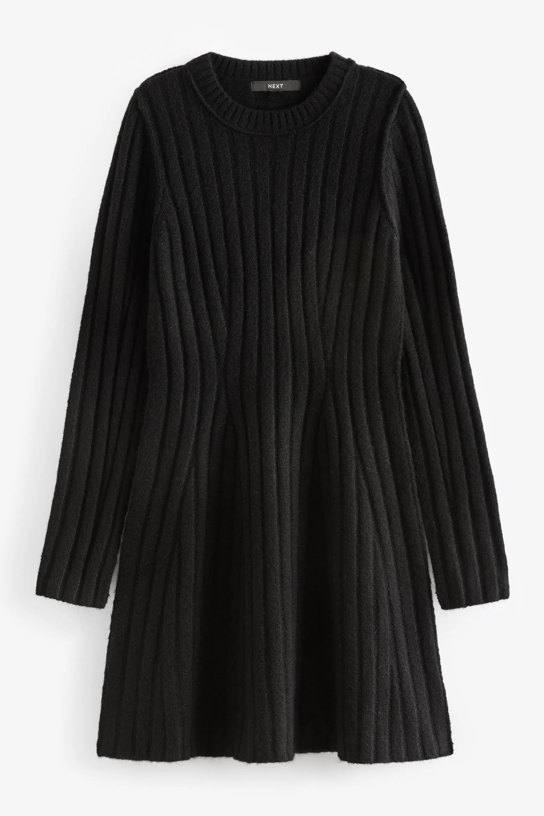 Ribbed Fit And Flare Mini Knitted Jumper Dress With Wool    