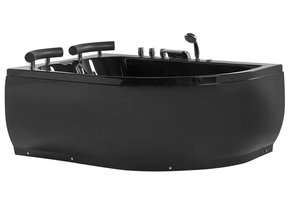 Right Hand Whirlpool Corner Bath with LED 1580 x 1130 mm Black PARADISO