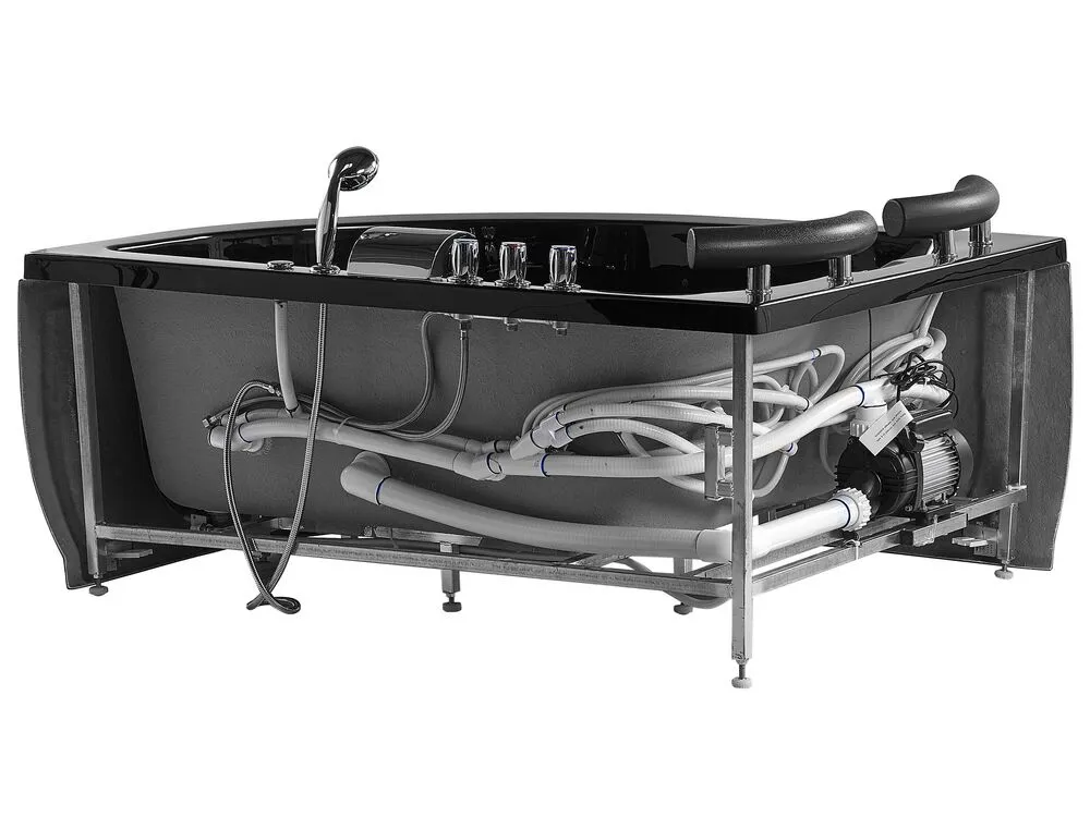 Right Hand Whirlpool Corner Bath with LED 1580 x 1130 mm Black PARADISO