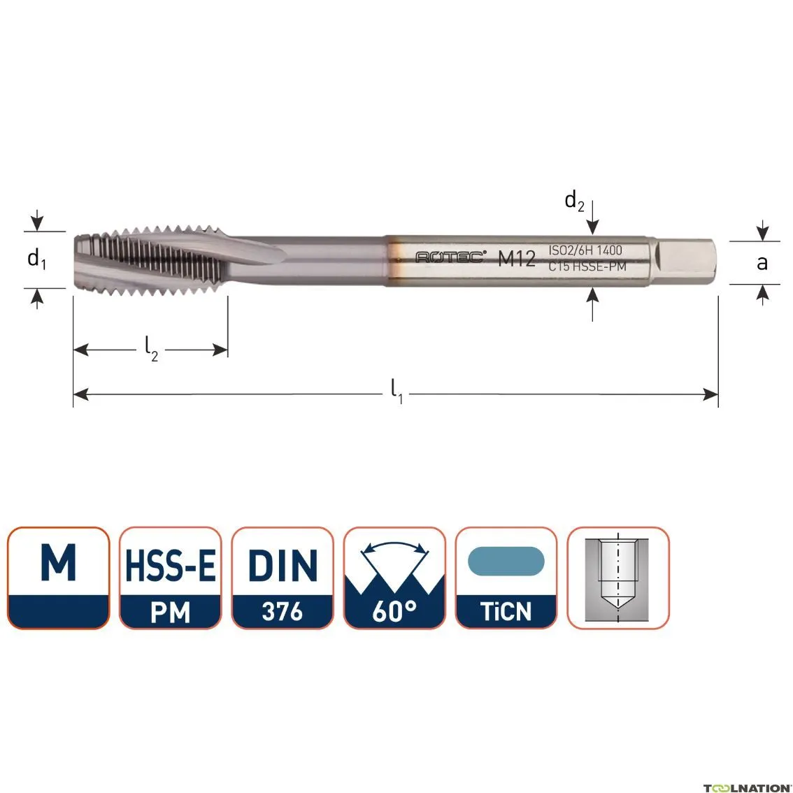 Rotec 347.2400C HSSE-PM 1400 Rubinetto a macchina DIN 376C/15° M24 TiCN