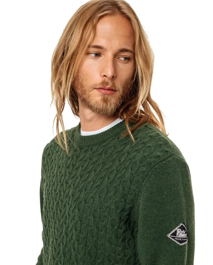 ROY ROGER'S Maglia Uomo Multitreccia A-ES Lana Cashmere Girocollo Verde Italy 169 LODEN