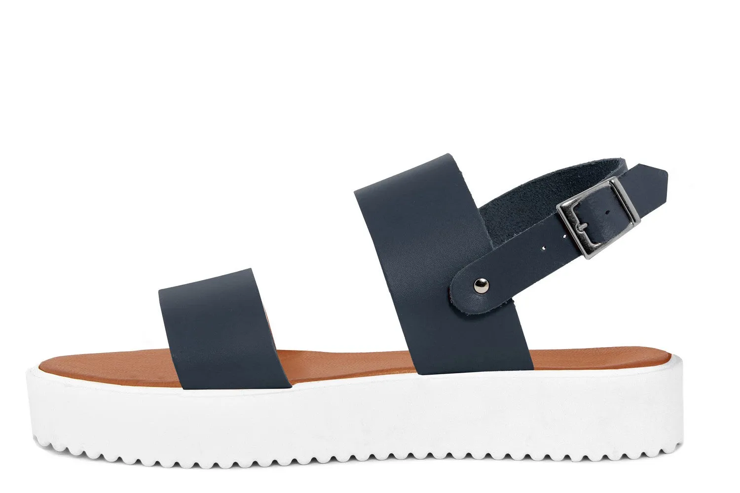 Sandali Platform Made in Italy in pelle colore Blu