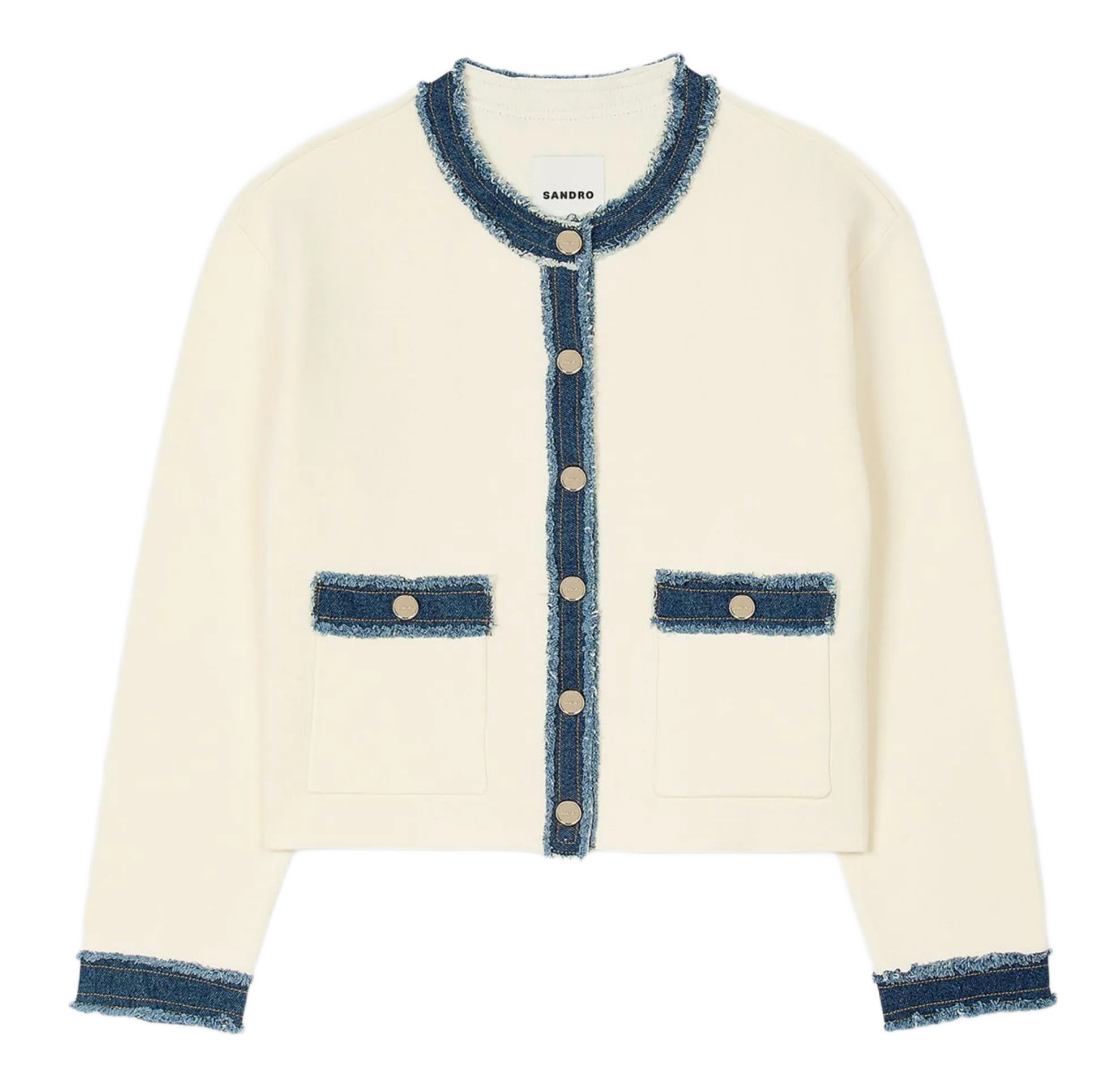  SANDRO   Cardigan con dettagli in denim di cotone | Bianco