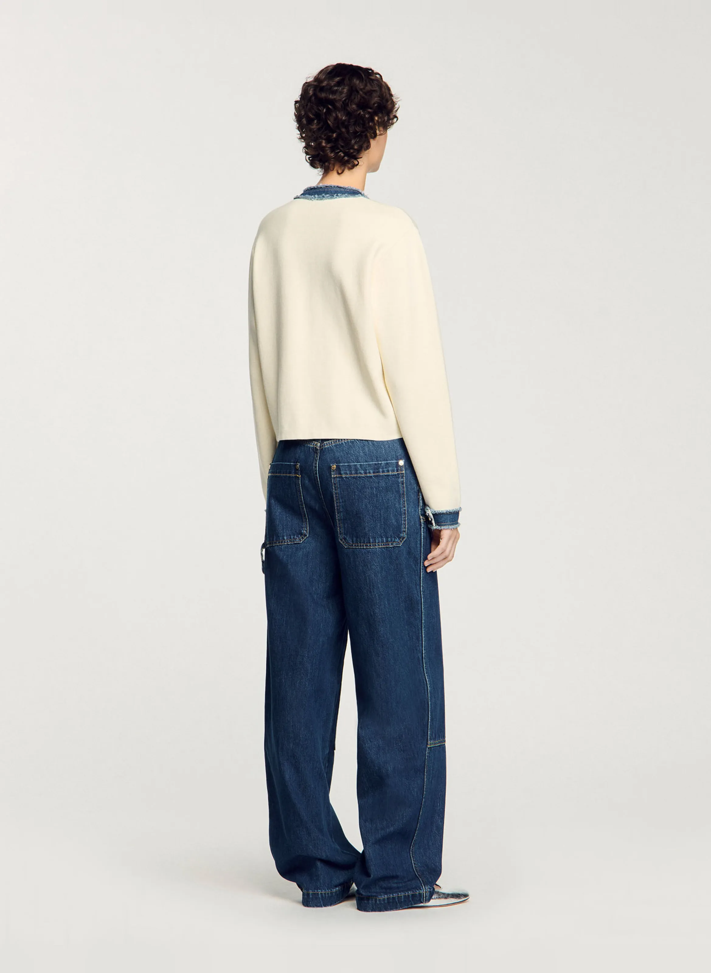  SANDRO   Cardigan con dettagli in denim di cotone | Bianco