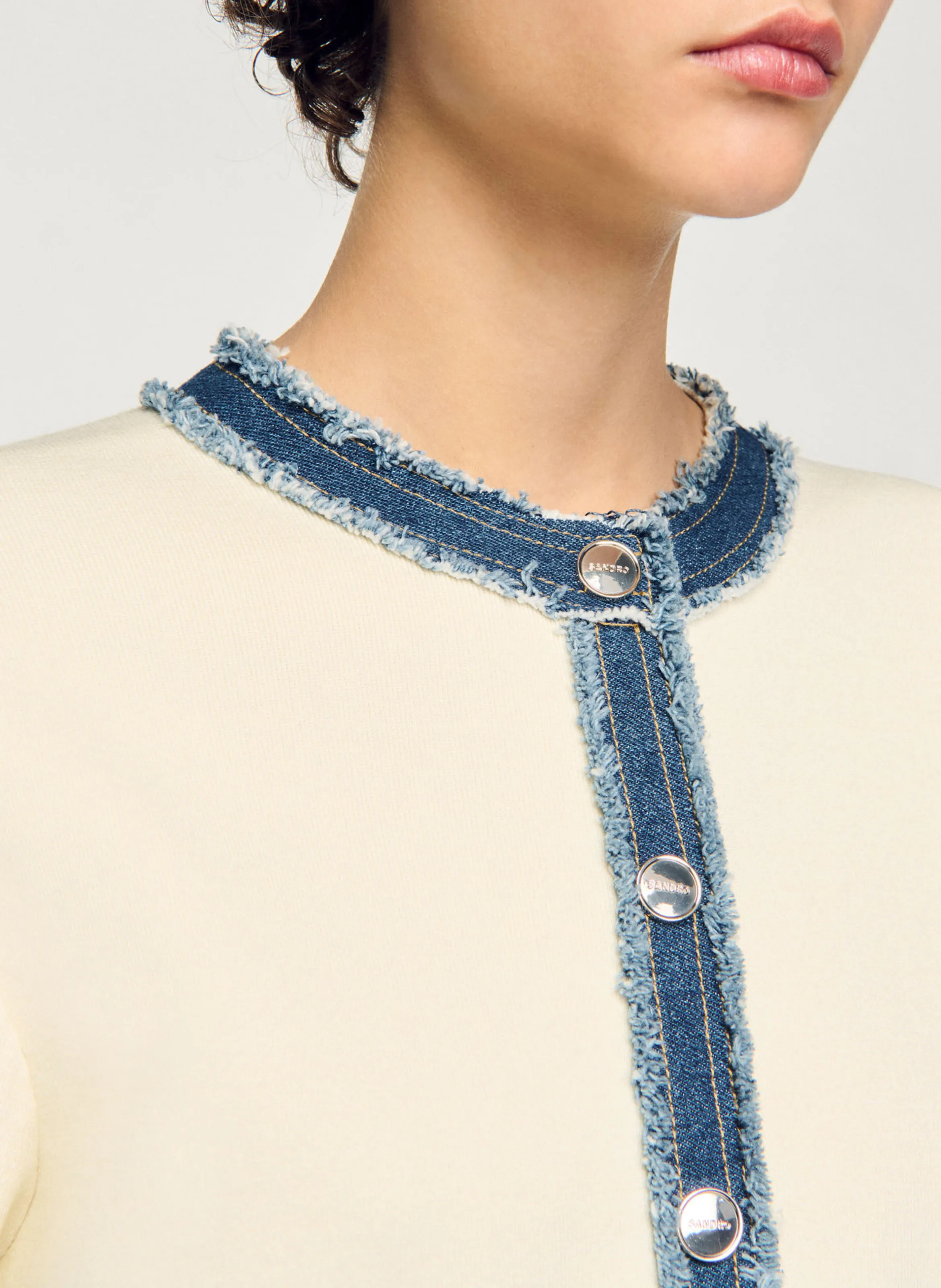  SANDRO   Cardigan con dettagli in denim di cotone | Bianco