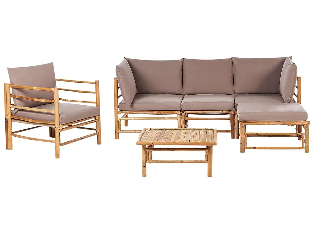 Set da giardino con tavolo 5 posti CERRETO Lato Sinistro Legno di bambù Tortora