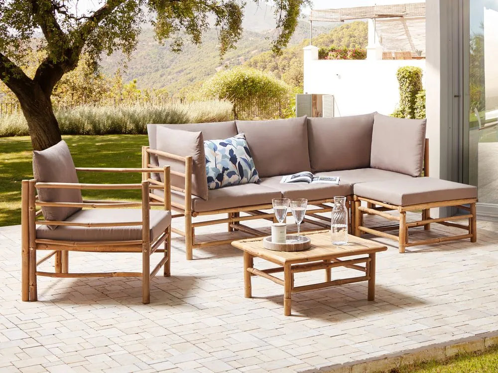 Set da giardino con tavolo 5 posti CERRETO Lato Sinistro Legno di bambù Tortora
