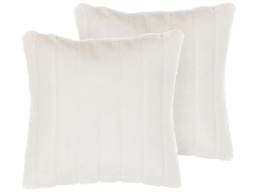 Set di 2 cuscini PUMILA Finta pelliccia 45 x 45 cm Bianco Tinta unita