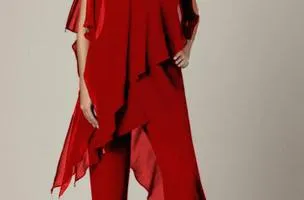 Set di elegante tunica trasparente e pantaloni lunghi Claudette, rosso