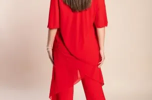 Set di elegante tunica trasparente e pantaloni lunghi Claudette, rosso