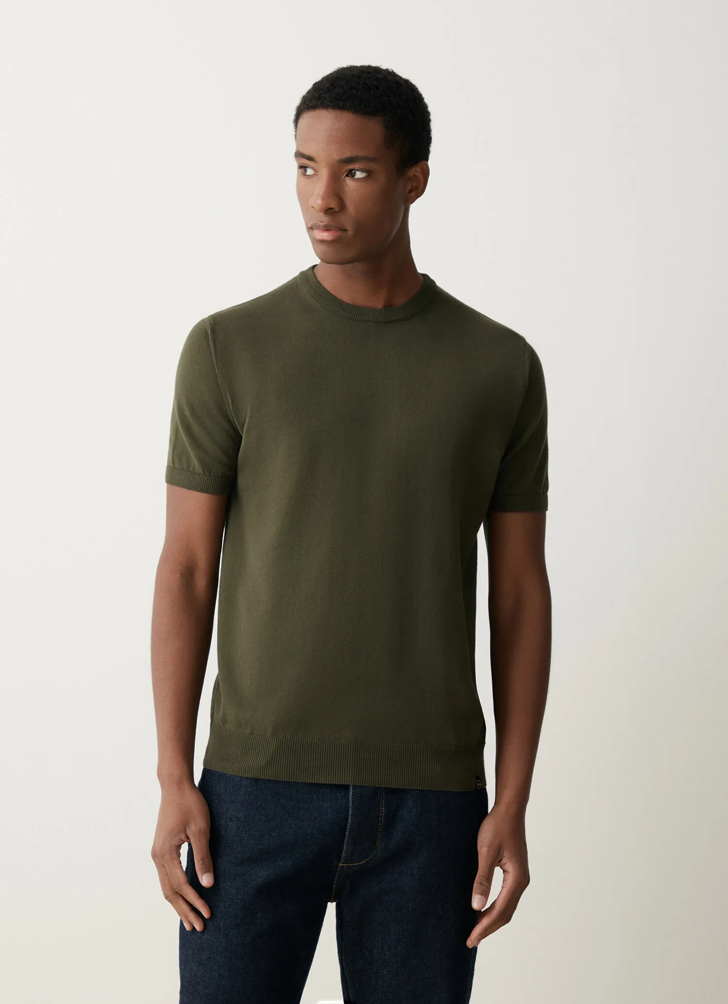 Short-sleeved pullover in garment-dyed cotton