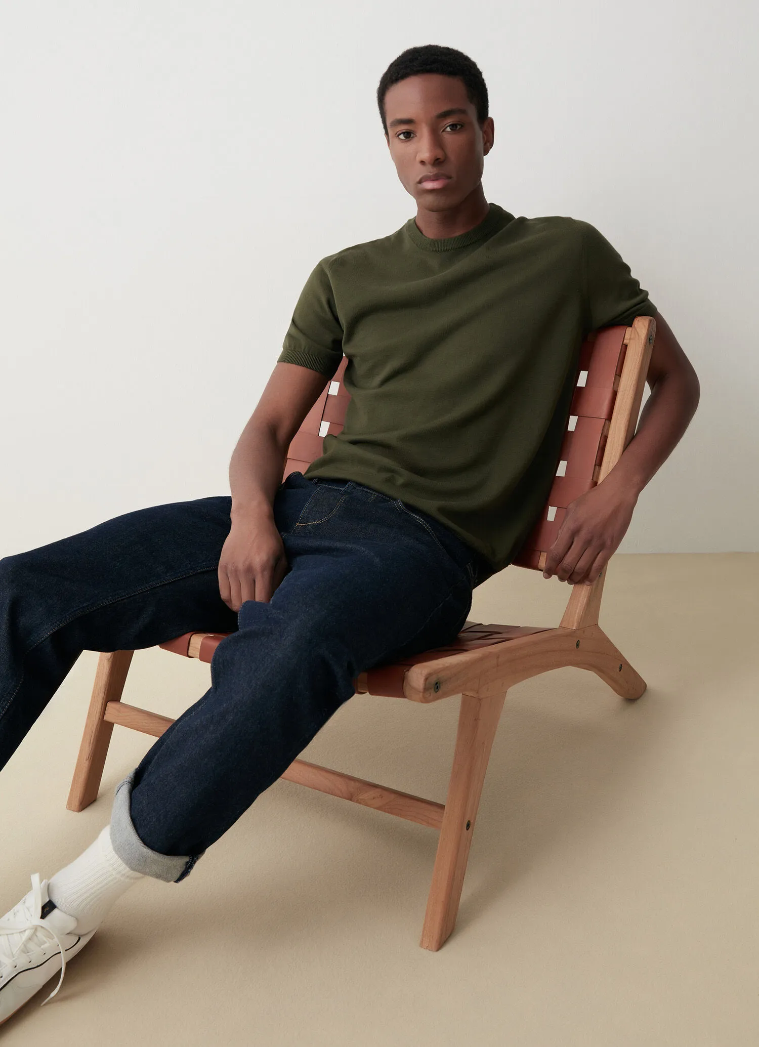 Short-sleeved pullover in garment-dyed cotton