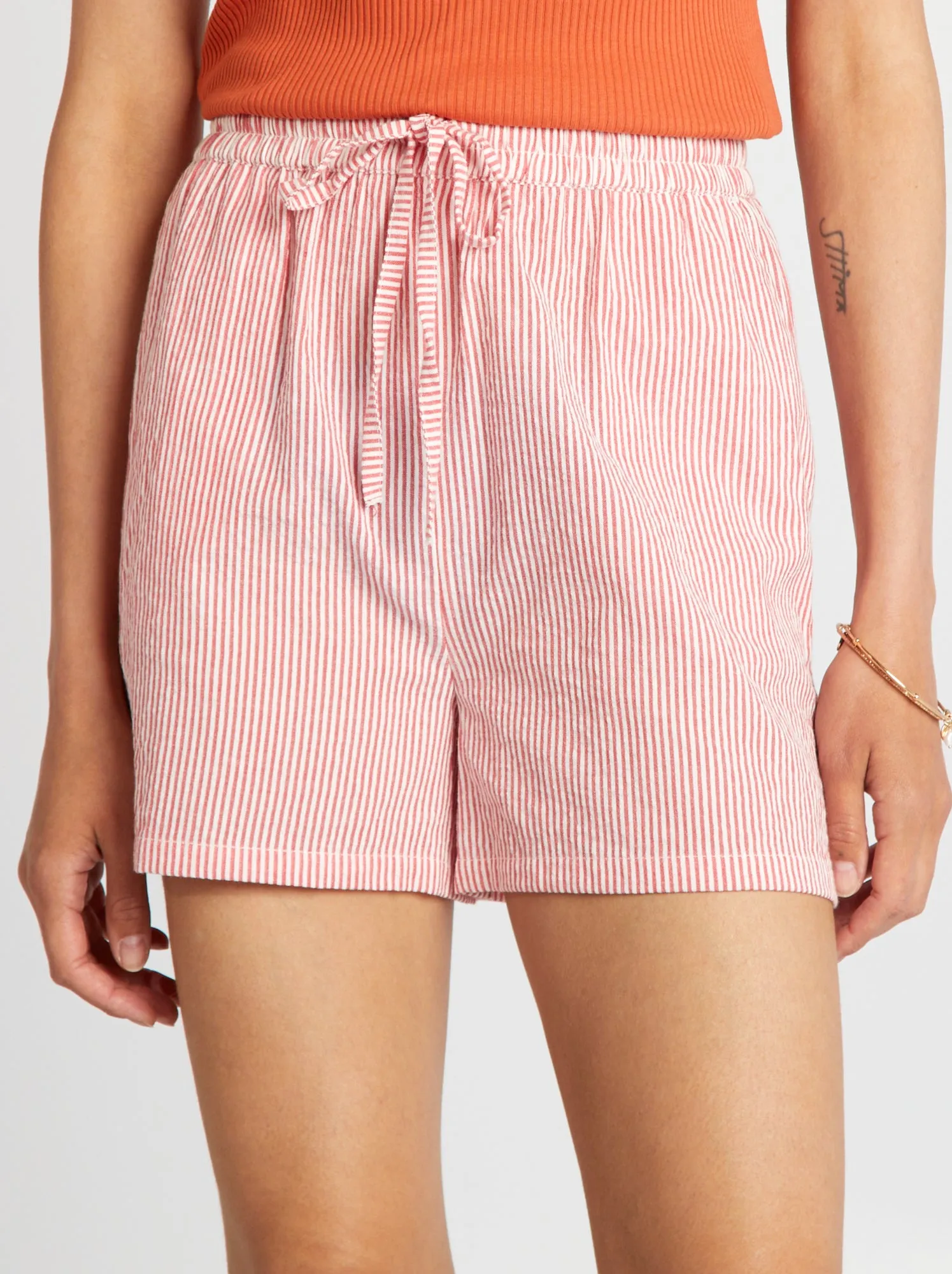 Shorts a righe in cotone - ROSSO
