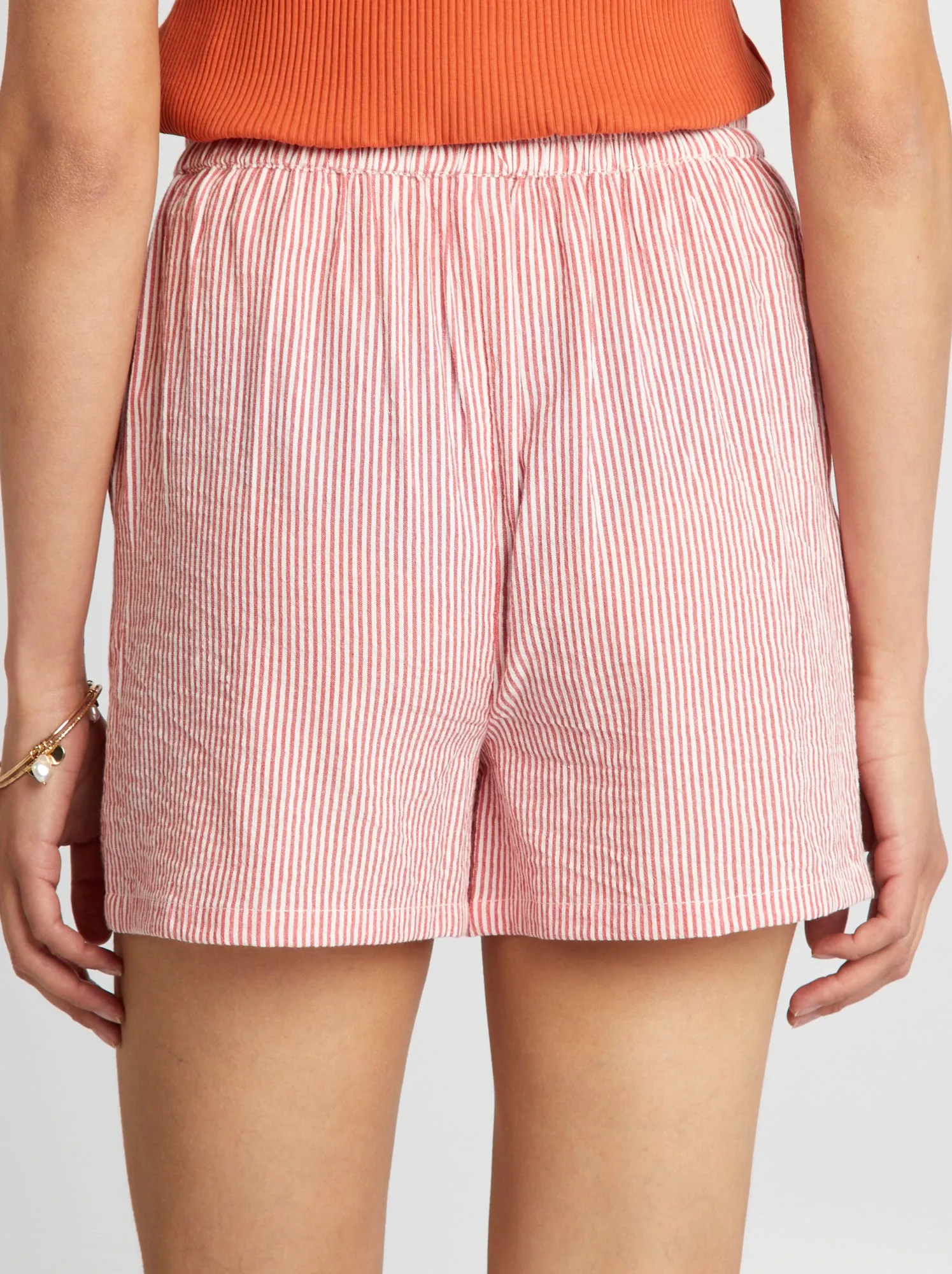 Shorts a righe in cotone - ROSSO