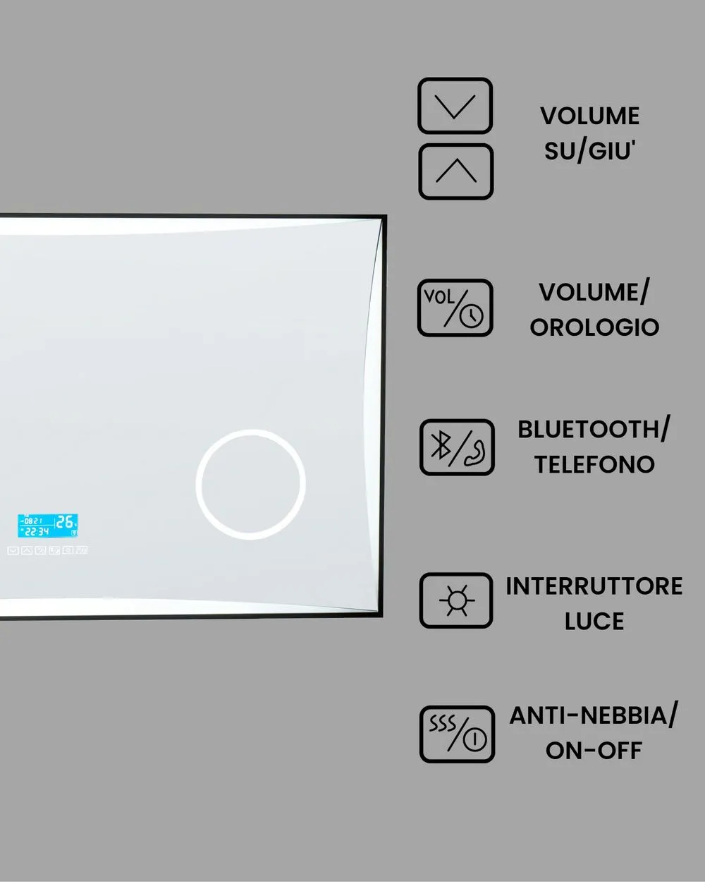 Specchio da bagno con luce LED ONLAY 100 cm 60 cm Argento
