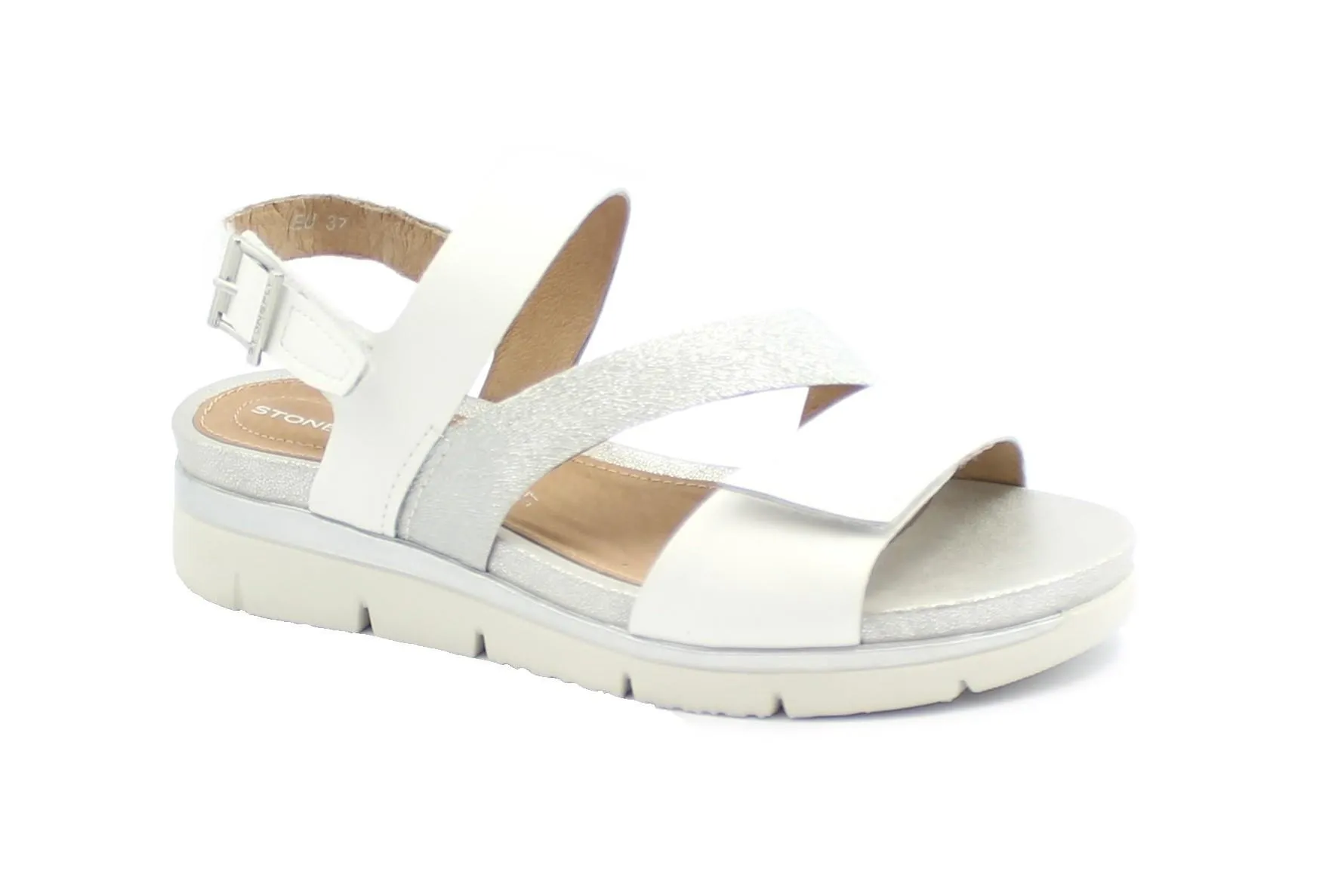 STONEFLY 216122 Cloud white bianco argento sandali donna strappi zeppa