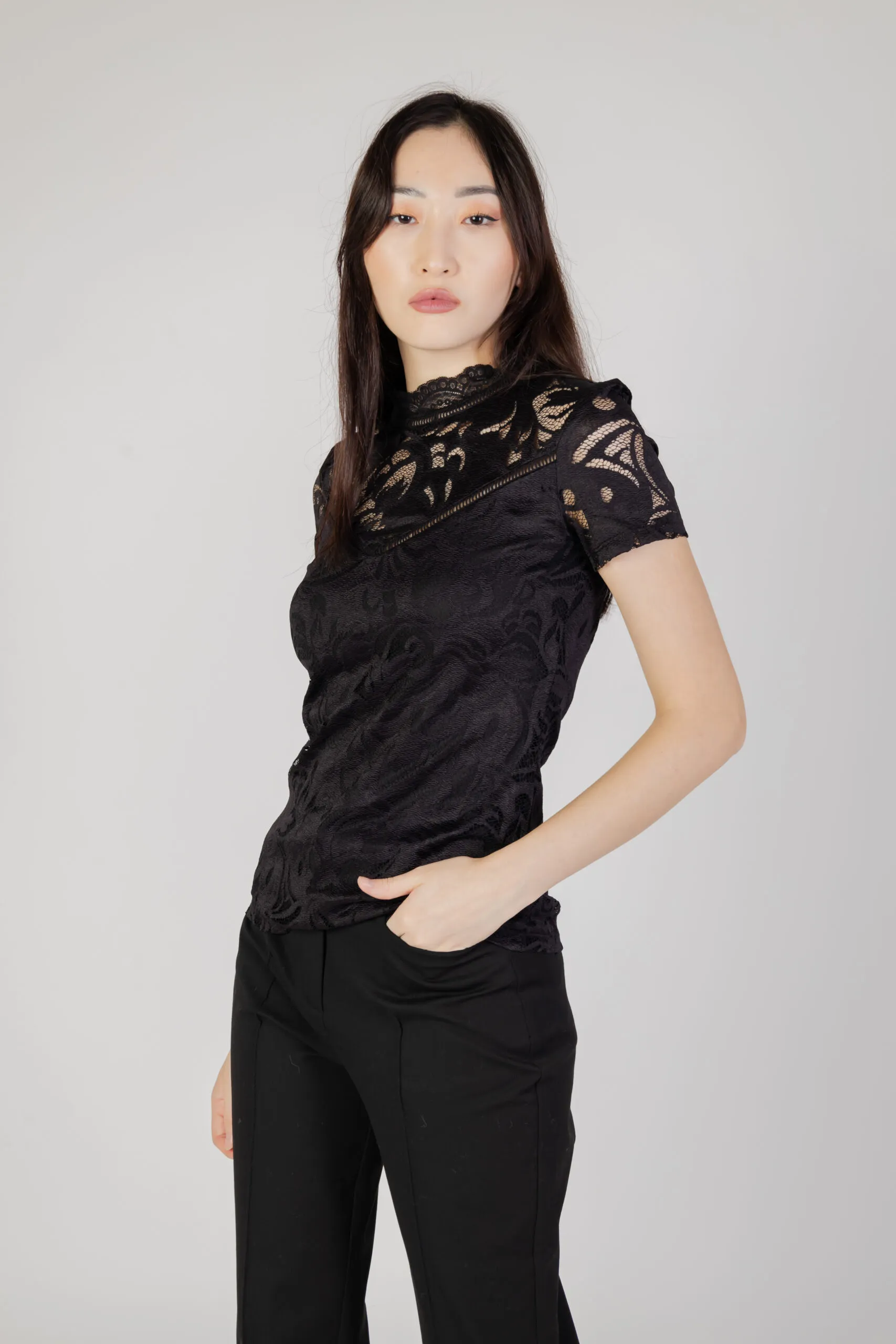 T-shirt Vila Clothes VISTASIA S/S LACE Nero