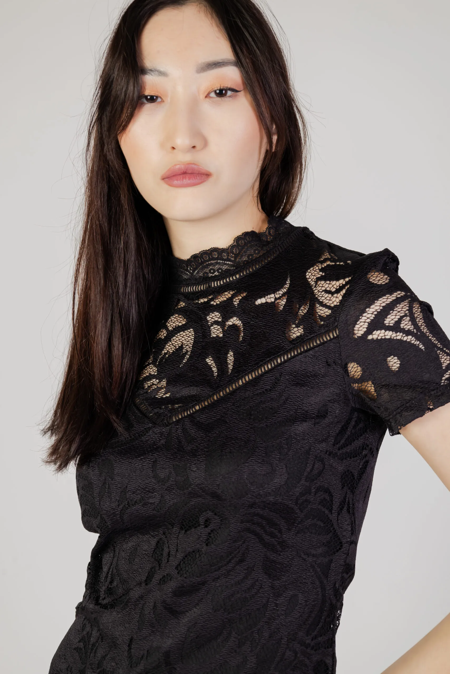 T-shirt Vila Clothes VISTASIA S/S LACE Nero