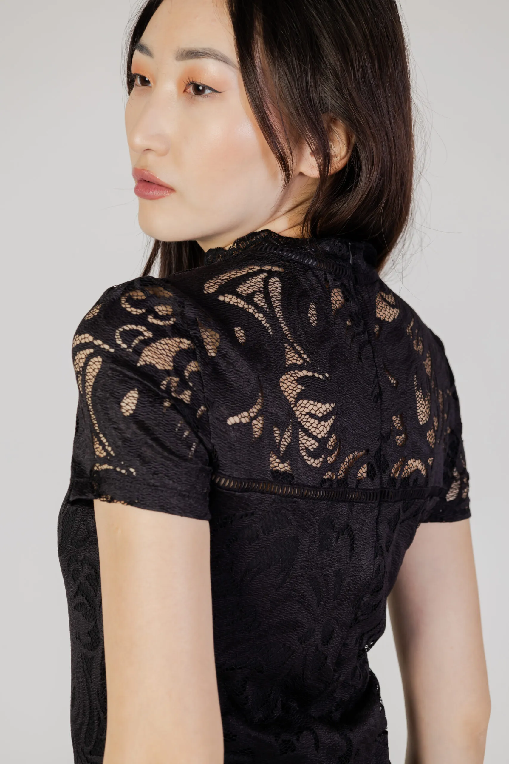 T-shirt Vila Clothes VISTASIA S/S LACE Nero