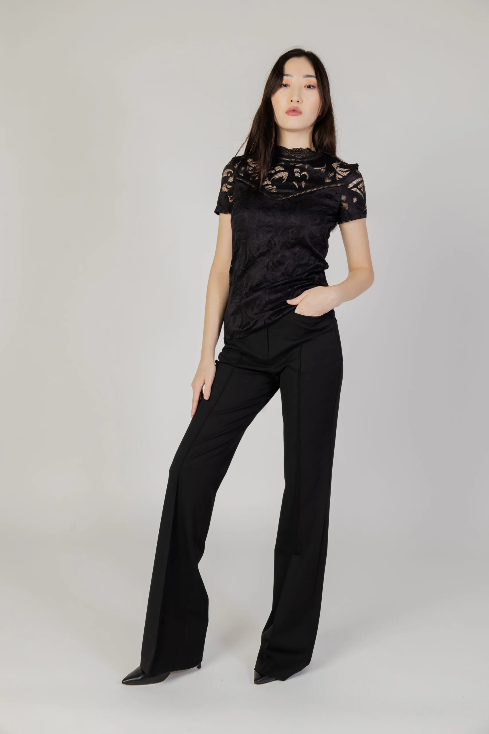 T-shirt Vila Clothes VISTASIA S/S LACE Nero