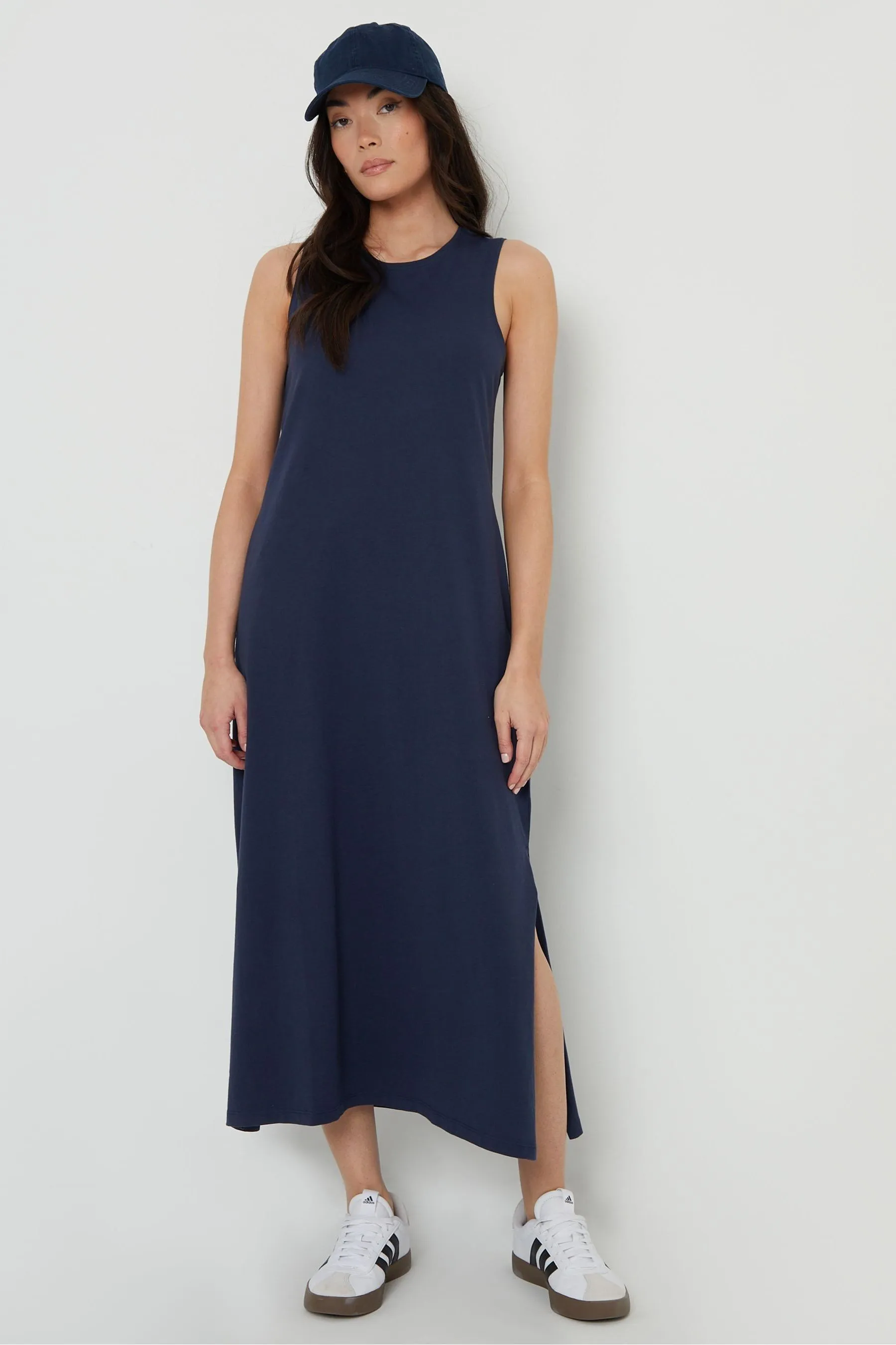 Threadbare Sleeveless Jersey Midi 100% Cotton Dress With Pockets    
